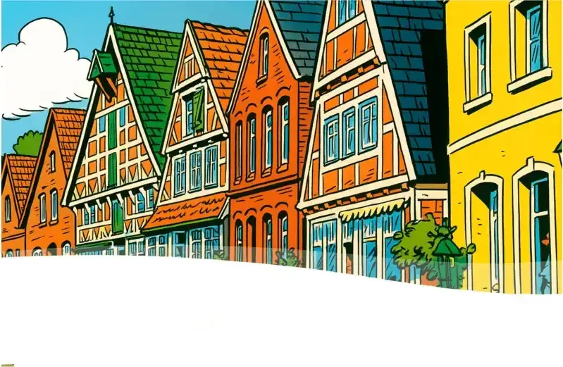 Illustration: bunte Giebelhäuser in der Altstadt von Otterndorf